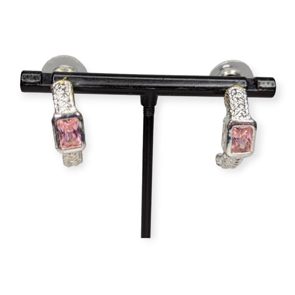 Silver Tone w/Clear Rhinestones and Pink Gems Post Earrings